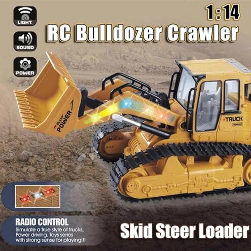 FANXMF RC Skid Steer Loader Construction Truck 1/14 Remote Control Bulldozer Crawler with Lights 9 Channel RC Front Loader 360&deg; Rotation 2.4G Full Function Engineering Vehicle Excavator Toys
