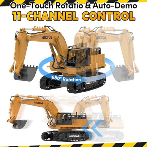 21" Large Remote Control Excavator Toy with Metal Bucket & Dozer Blade, 15-Channel RC Excavator Toys for Boys 6+ Kids Adults Construction Vehicles Christmas Birthday Gift, 120+Mins/Spray/Sound/Light