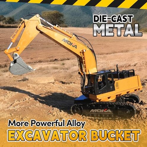 21" Large Remote Control Excavator Toy with Metal Bucket & Dozer Blade, 15-Channel RC Excavator Toys for Boys 6+ Kids Adults Construction Vehicles Christmas Birthday Gift, 120+Mins/Spray/Sound/Light