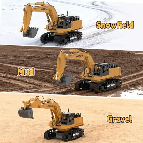 21" Large Remote Control Excavator Toy with Metal Bucket & Dozer Blade, 15-Channel RC Excavator Toys for Boys 6+ Kids Adults Construction Vehicles Christmas Birthday Gift, 120+Mins/Spray/Sound/Light