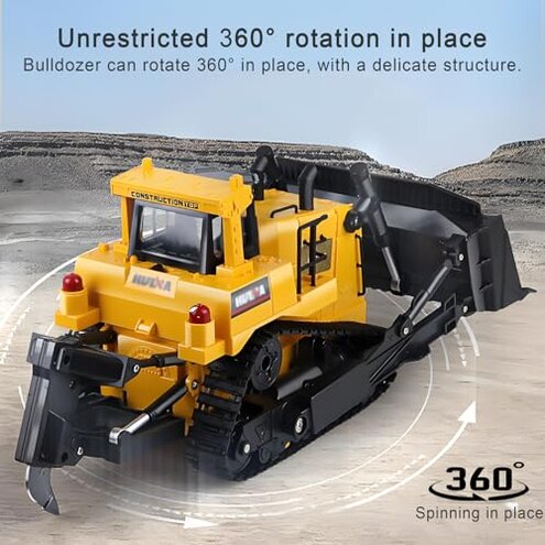 DFERGX Remote Control Bulldozer 1/16 RC Front Loader Tractor Toy 2.4Ghz RC Construction Vehicles RC Dozer Toys for Boys Adults, 9 Channel Track Dozer Cars with Light & Sound