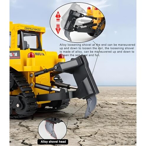 DFERGX Remote Control Bulldozer 1/16 RC Front Loader Tractor Toy 2.4Ghz RC Construction Vehicles RC Dozer Toys for Boys Adults, 9 Channel Track Dozer Cars with Light & Sound