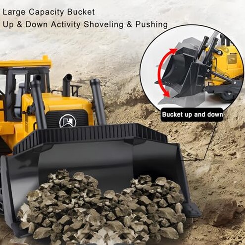 DFERGX Remote Control Bulldozer 1/16 RC Front Loader Tractor Toy 2.4Ghz RC Construction Vehicles RC Dozer Toys for Boys Adults, 9 Channel Track Dozer Cars with Light & Sound