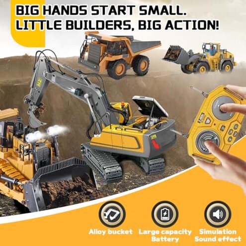 Joylike RC Excavator and Dump Truck Toy Set,2.4Ghz Metal Remote Control Construction Vehicle with Light&Sound, Best Christmas Toy for Boys 8+Year Old Kid