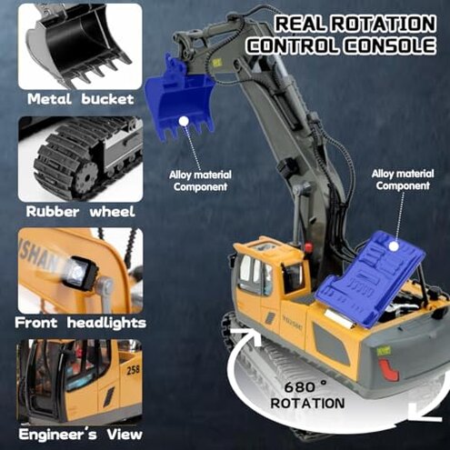 Joylike RC Excavator and Dump Truck Toy Set,2.4Ghz Metal Remote Control Construction Vehicle with Light&Sound, Best Christmas Toy for Boys 8+Year Old Kid