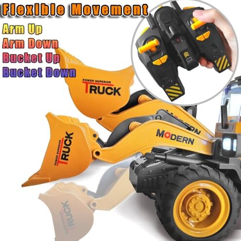 FANXMF RC Wheel Loader 1/14 9CH Remote Control Construction Vehicle Tractor 2.4G Articulated Dozer Front Loader Bulldozer Crawler with Lights & Sound Engineering Truck 2 Batteries Toys for Kids 6+