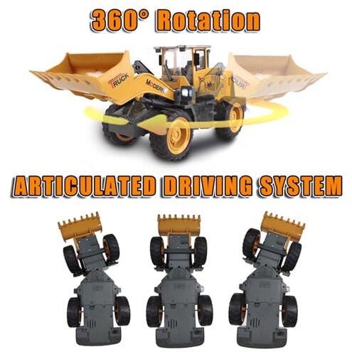 FANXMF RC Wheel Loader 1/14 9CH Remote Control Construction Vehicle Tractor 2.4G Articulated Dozer Front Loader Bulldozer Crawler with Lights & Sound Engineering Truck 2 Batteries Toys for Kids 6+