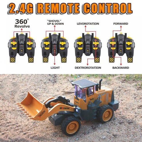 FANXMF RC Wheel Loader 1/14 9CH Remote Control Construction Vehicle Tractor 2.4G Articulated Dozer Front Loader Bulldozer Crawler with Lights & Sound Engineering Truck 2 Batteries Toys for Kids 6+