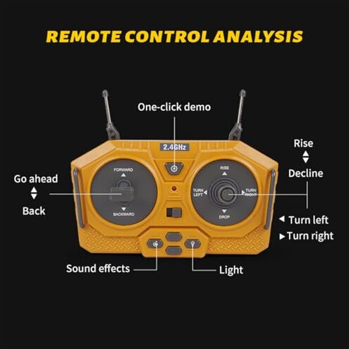 BICRKTOMXY 1:24 2.4G Alloy RC Bulldozer, 9CH All Terrains RC Equipment Construction Vehicles with Lights and Sound Effects, Gifts for Adults Hobbyist (RTR Version)