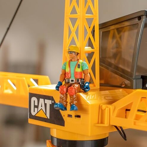CAT Construction Workforce Jumbo Tower Crane Set, 50-Inch RC Crane Toy with 360-Degree Rotation, Hook and Wrecking Ball, Light, Skid Steer and 4" Figure, USB Rechargeable, Ages 5+