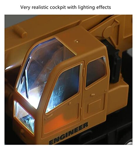 WEECOC RC Crane Construction Tractor Remote Control Large Crane Truck wiht Light and Sound Rechargeable Electronics Hobby Toys for Kids Boys Child (Yellow)