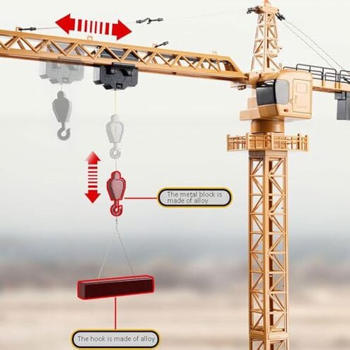 DFERGX 12 Channel RC Mega Tower Crane, 48 inch Tall 2.4GHz Remote Control Construction Site Toy Infinite Rotation Lift Model with Tower Lights and Sounds for Kids