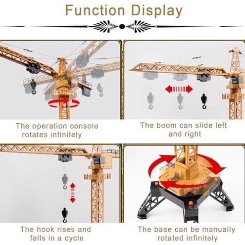 DFERGX 12 Channel RC Mega Tower Crane, 48 inch Tall 2.4GHz Remote Control Construction Site Toy Infinite Rotation Lift Model with Tower Lights and Sounds for Kids