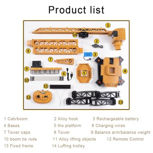 DFERGX 12 Channel RC Mega Tower Crane, 48 inch Tall 2.4GHz Remote Control Construction Site Toy Infinite Rotation Lift Model with Tower Lights and Sounds for Kids