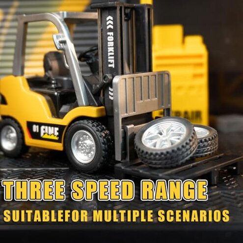 FANXMF RC Forklift with APP Control 1/64 Mini Metal Remote Control Forklifts Lift Fork & Hook 9 Channel 2 in 1 Construction Vehicle with Carrier Slab & Pull Back Car Engineering Truck (Yellow)