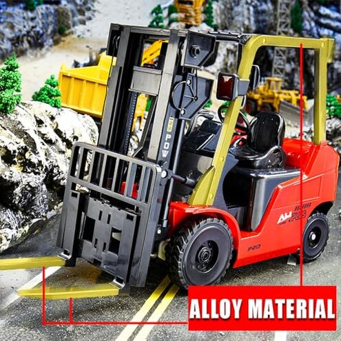 FANXMF RC Forklift 11 Channel Red Remote Control Forklift 1/8 2.4G Fully Functional Construction Vehicle with Metal Carrier Slab with Lights Sound Warehouse Engineering Truck Heavy Equipment