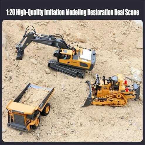 FALLCHILL Mudsterz Construction Rc Set of 4, RC Excavator for Adults, Command The Site Conquer The Dirt, Remote Control Excavators with 360 Rotation, RC Trucks and Dump Truck Set (4-Piece Set)