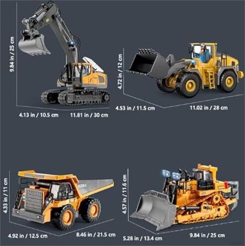 FALLCHILL Mudsterz Construction Rc Set of 4, RC Excavator for Adults, Command The Site Conquer The Dirt, Remote Control Excavators with 360 Rotation, RC Trucks and Dump Truck Set (4-Piece Set)