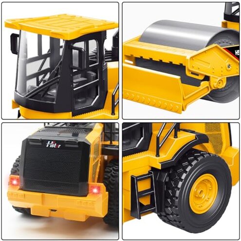7-Channel Remote Control Road Roller Toy, [2025 Upgraded] 1:18 Scale Construction Vehicle, 100min Playtime, Realistic Sounds & Lights, Rechargeable, Indoor & Outdoor Play for Kids 6-16
