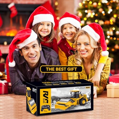 7-Channel Remote Control Road Roller Toy, [2025 Upgraded] 1:18 Scale Construction Vehicle, 100min Playtime, Realistic Sounds & Lights, Rechargeable, Indoor & Outdoor Play for Kids 6-16