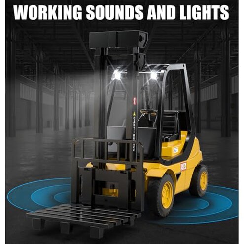 WANZRXX 1/8 RC Forklift 10-Channel Remote Control Forklift Truck Fully Functional 2.4G Construction Vehicle Heavy Equipment Automatic Presentation Engineering Truck Lift & Transport Action