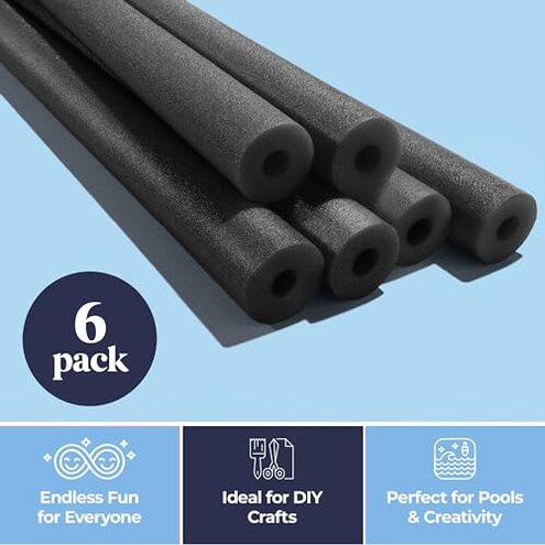 Play22 Pool Noodles Foam 6 Pack - Soft Large Black Foam Noodle Tube, Bulk Swim Noodles, Multi-Purpose, Floating Training Device, Exercise Aid, Craft Projects