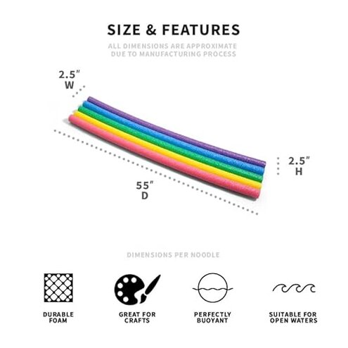 Big Joe Swim Noodle 40 Pack Pool Noodles, Assorted Coral, Purple, Yellow Foam, 4 feet, 50" L x 2" W x 2" H Each