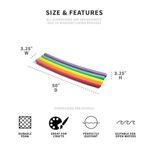 Big Joe Swim Noodle 18 Pack Pool Noodles, Red, Blue, Green, Purple, Yellow Foam, 4.5 feet, 55"L x 3.25"W x 3.25"H each