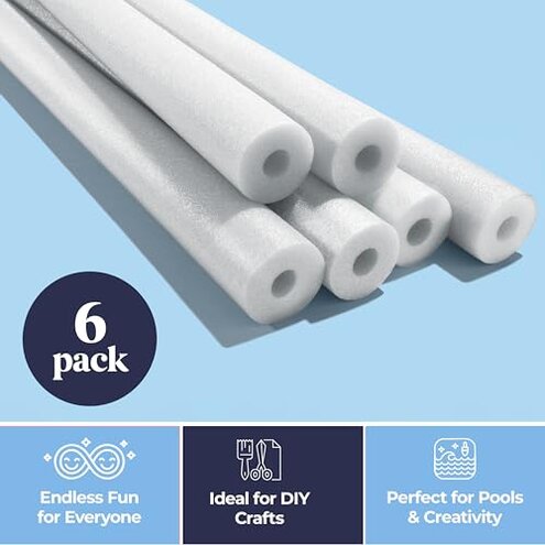 Play22 Pool Noodles Foam 6 Pack - Soft Large White Foam Noodle Tube, Bulk Swim Noodles, Multi-Purpose, Floating Training Device, Exercise Aid, Craft Projects