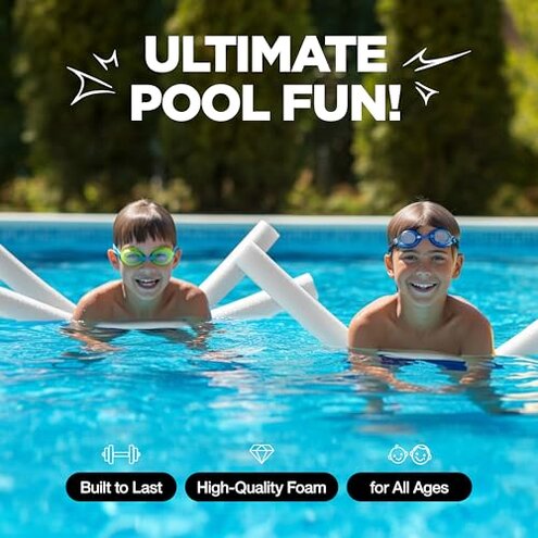 Play22 Pool Noodles Foam 6 Pack - Soft Large White Foam Noodle Tube, Bulk Swim Noodles, Multi-Purpose, Floating Training Device, Exercise Aid, Craft Projects