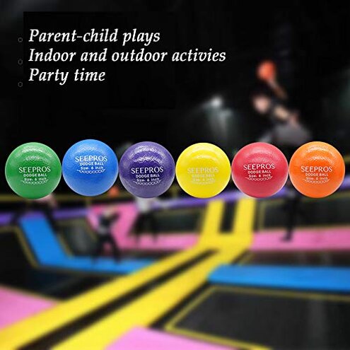 SEEPROS Foam Dodgeball Set - Soft Skin, Low Bounce, Set of 6 with Mesh Storage Bag for Kids and Adults(6 inch)