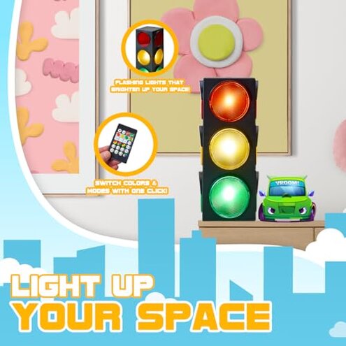 Playbees Traffic Light Lamp with Base 12.25 inches USB Traffic Light with Vibrant Color Blinking Modes Decoration for Classrooms Bedrooms Stop Sign Room Decor