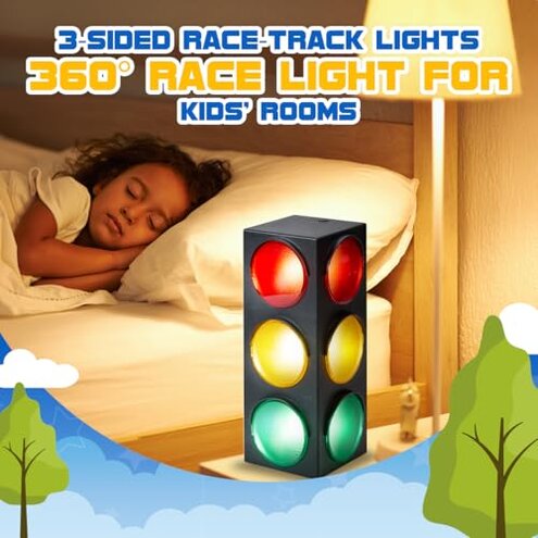 Playbees Traffic Light Lamp with Base 12.25 inches USB Traffic Light with Vibrant Color Blinking Modes Decoration for Classrooms Bedrooms Stop Sign Room Decor