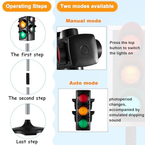Hiboom 1 Piece Traffic Light Toy 2 in 1 Simulation Safety Traffic Indicator Crosswalk Signal with Lights and Sounds for Birthday Educational Toy Gift 4 Sides, 28.3 Inch Height