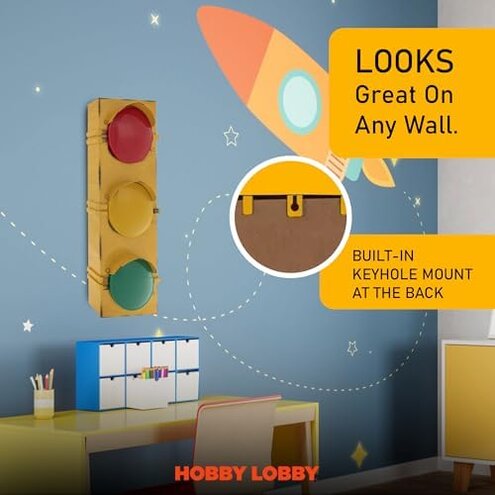 Light Up Traffic Light Lamp Decor for Wall Mount - Battery-Powered Kids Stop Light Lamp with Blinking Red, Yellow & Green Lights - Hanging 23.5" Traffic Signs Wall Decor for Bedroom, Classroom, Garage