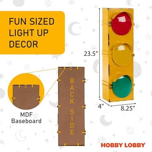 Light Up Traffic Light Lamp Decor for Wall Mount - Battery-Powered Kids Stop Light Lamp with Blinking Red, Yellow & Green Lights - Hanging 23.5" Traffic Signs Wall Decor for Bedroom, Classroom, Garage