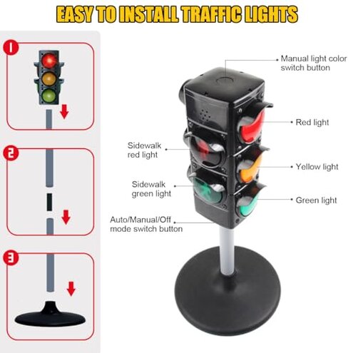 Hitish Simulation Traffic Light and Crosswalk Light Signal Set for Kids - Role Play Pretend Play Toys with Clothes, Educational Toys Birthday Gift for Boys and Girls