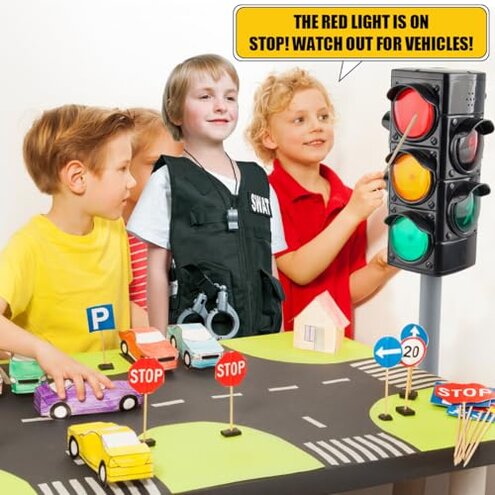 Hitish Simulation Traffic Light and Crosswalk Light Signal Set for Kids - Role Play Pretend Play Toys with Clothes, Educational Toys Birthday Gift for Boys and Girls
