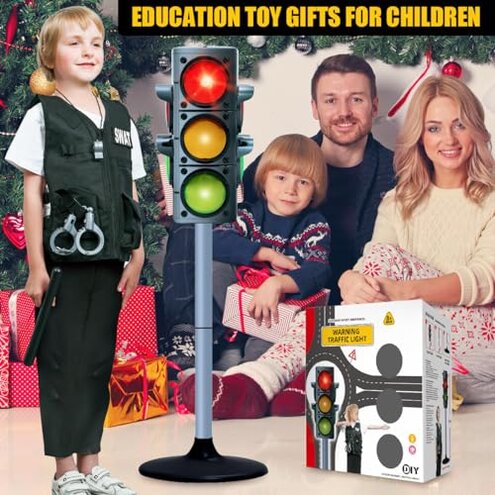 Hitish Simulation Traffic Light and Crosswalk Light Signal Set for Kids - Role Play Pretend Play Toys with Clothes, Educational Toys Birthday Gift for Boys and Girls