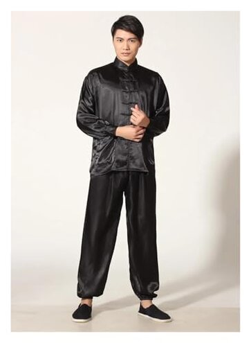 MVKCFGO Kung Fu Uniform Men's Satin Rayon Kung Fu Suit Vintage Tai Chi Sets Wu Shu Uniform Long Sleeve Clothing(Red,M)