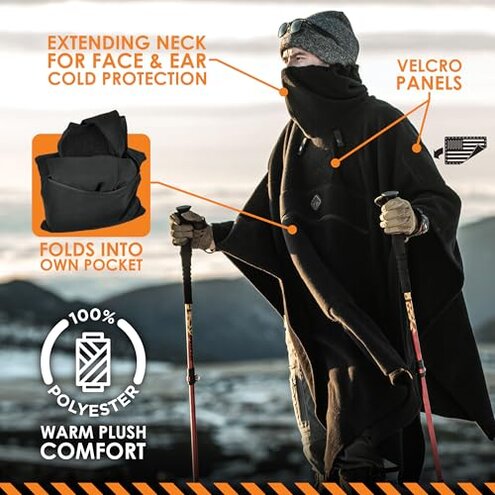 HAZARD 4 Fleece Liner for Poncho Villa™ Soft-Shell Poncho Insulation - Warm Hooded Coat for Cold Weather, Camping & Outdoors - Windproof Cloak for Men & Women Tactical Gear & Essentials