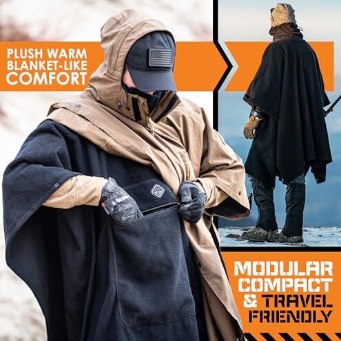 HAZARD 4 Fleece Liner for Poncho Villa™ Soft-Shell Poncho Insulation - Warm Hooded Coat for Cold Weather, Camping & Outdoors - Windproof Cloak for Men & Women Tactical Gear & Essentials