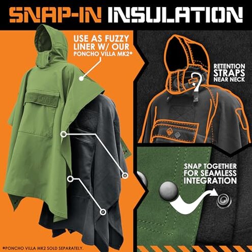 HAZARD 4 Fleece Liner for Poncho Villa™ Soft-Shell Poncho Insulation - Warm Hooded Coat for Cold Weather, Camping & Outdoors - Windproof Cloak for Men & Women Tactical Gear & Essentials