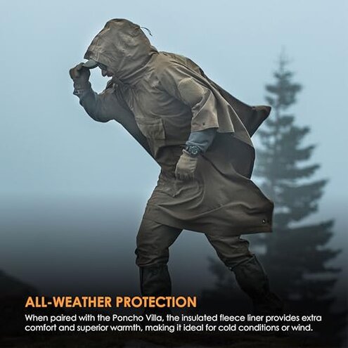 HAZARD 4 Fleece Liner for Poncho Villa™ Soft-Shell Poncho Insulation - Warm Hooded Coat for Cold Weather, Camping & Outdoors - Windproof Cloak for Men & Women Tactical Gear & Essentials