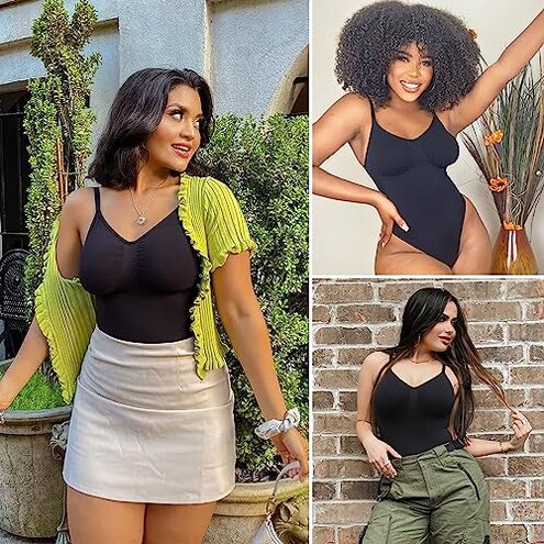 SHAPERX Women's Shapewear Bodysuit Tummy Control Body Shaper Seamless Sculpting Snatched Waist Body Suit,SZ5215-Black-S/M(One piece)