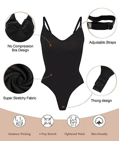 SHAPERX Women's Shapewear Bodysuit Tummy Control Body Shaper Seamless Sculpting Snatched Waist Body Suit,SZ5215-Black-S/M(One piece)
