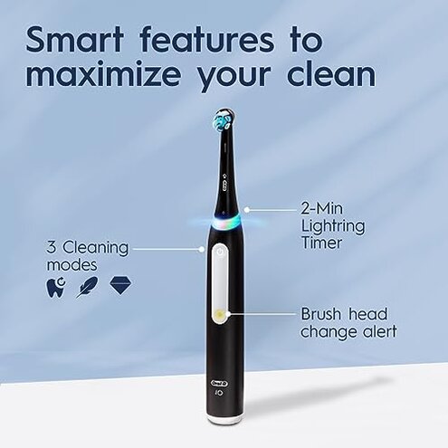 Oral-B iO Deep Clean Rechargeable Electric Powered Toothbrush, Black with iO Series 3 Limited, 2 Brush Heads and Travel Case - Pressure Sensor to Protect Gums - 3 Cleaning Settings - 2 Minute Timer