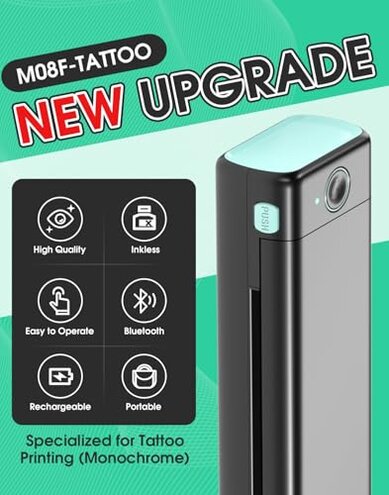 Phomemo Tattoo Stencil Printer, M08F Wireless Thermal Tattoo Printer with 10pcs Transfer Paper, Compatible with Phone/Tablet/PC, Tattoo Supplies for Tattoo Artists, AI Image Generation, Black & Green