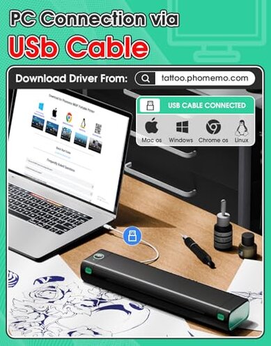 Phomemo Tattoo Stencil Printer, M08F Wireless Thermal Tattoo Printer with 10pcs Transfer Paper, Compatible with Phone/Tablet/PC, Tattoo Supplies for Tattoo Artists, AI Image Generation, Black & Green