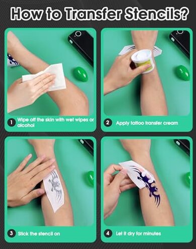 Phomemo Tattoo Stencil Printer, M08F Wireless Thermal Tattoo Printer with 10pcs Transfer Paper, Compatible with Phone/Tablet/PC, Tattoo Supplies for Tattoo Artists, AI Image Generation, Black & Green